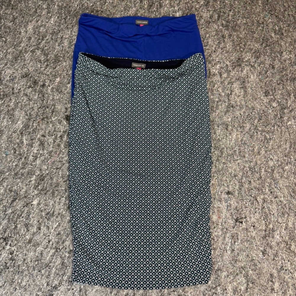 Vince Camuto Skirt Set 2 Medium Blue Solid & Navy Geometric Print Pencil‎ Midi